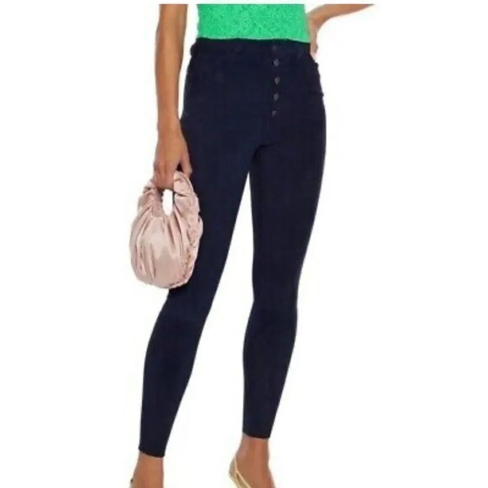 Alice Olivia Authentic Mikah Lamb Skin Skinny Pants navy blue button fly 0 24
